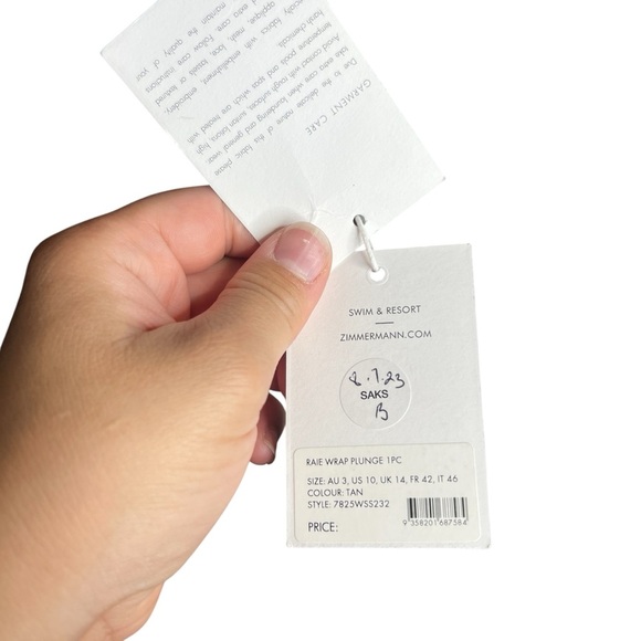 NWT ZIMMERMANN Raie Wrap Plunge One-Piece Swimsuit Tan Women’s Size Large - Picture 7 of 8